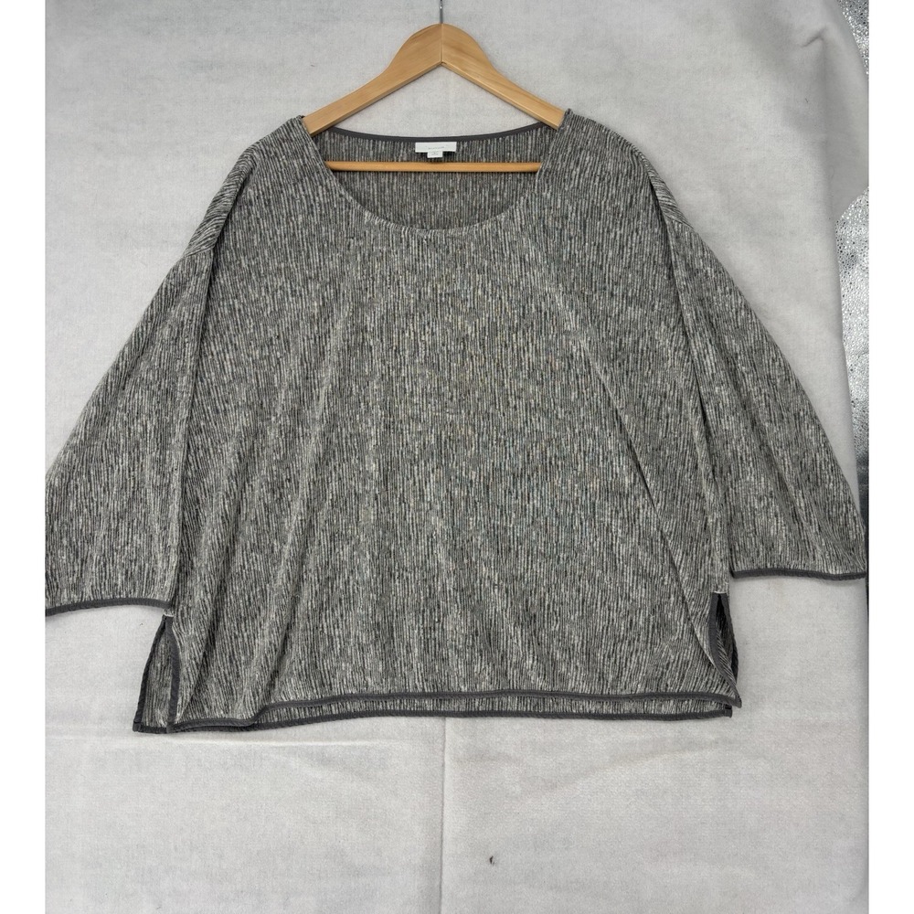 J Jill Pure Jill Gray Textured Linen Blend Boxy Top Lightweight L Minimalist